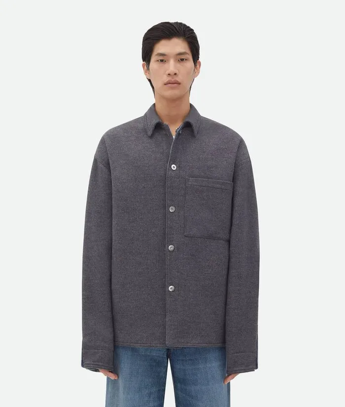Men Bottega Veneta Jackets Reversible Wool Denim Jacket Mid Bluegrey Melange