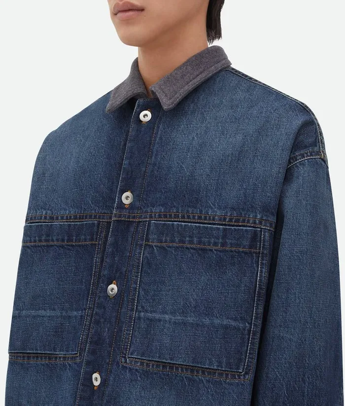 Men Bottega Veneta Jackets Reversible Wool Denim Jacket Mid Bluegrey Melange