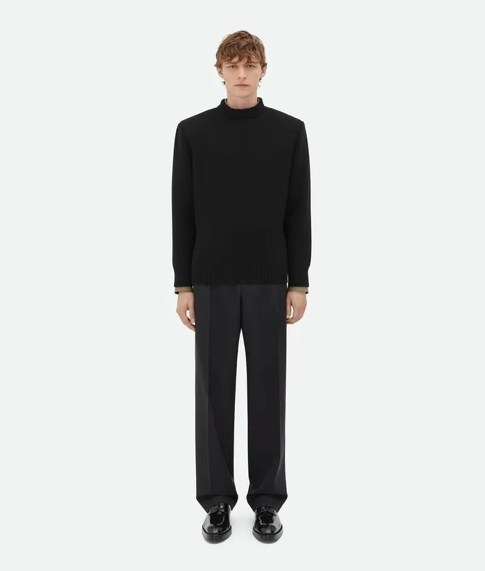 Men Bottega Veneta Knitwear Classic Wool Tailored Jumper Black