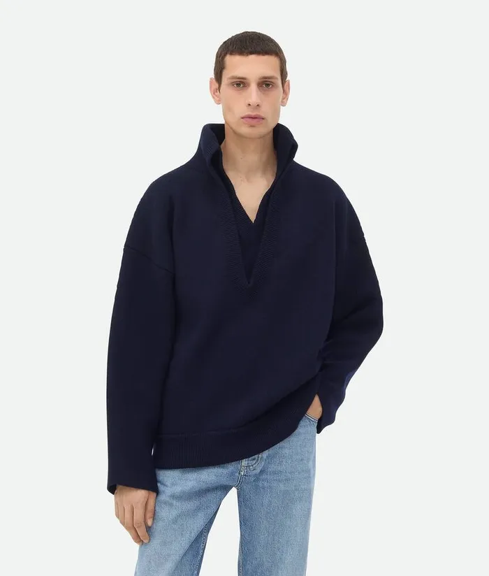 Men Bottega Veneta Knitwear Compact Wool Jumper Navy