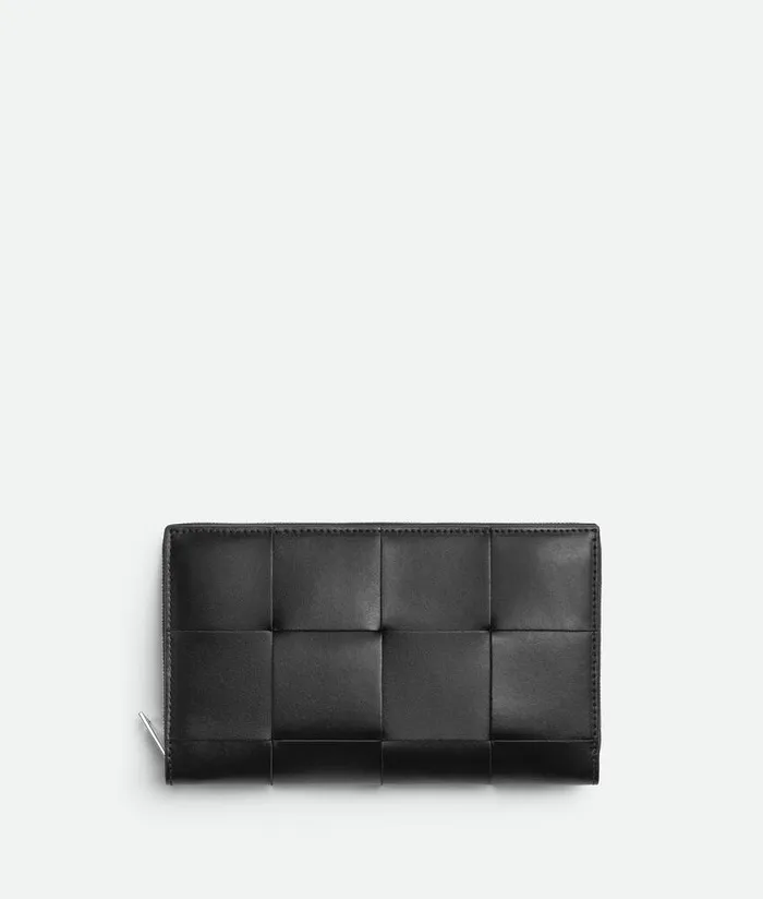 Men Bottega Veneta Long Wallets Cassette Zip Around Wallet Blackparakeet