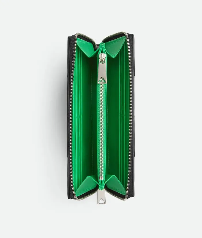 Men Bottega Veneta Long Wallets Cassette Zip Around Wallet Blackparakeet
