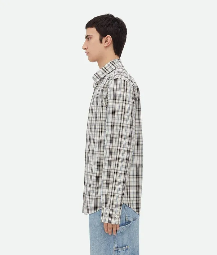 Men Bottega Veneta Shirts Checked Cotton Shirt Chalkfondantyellow