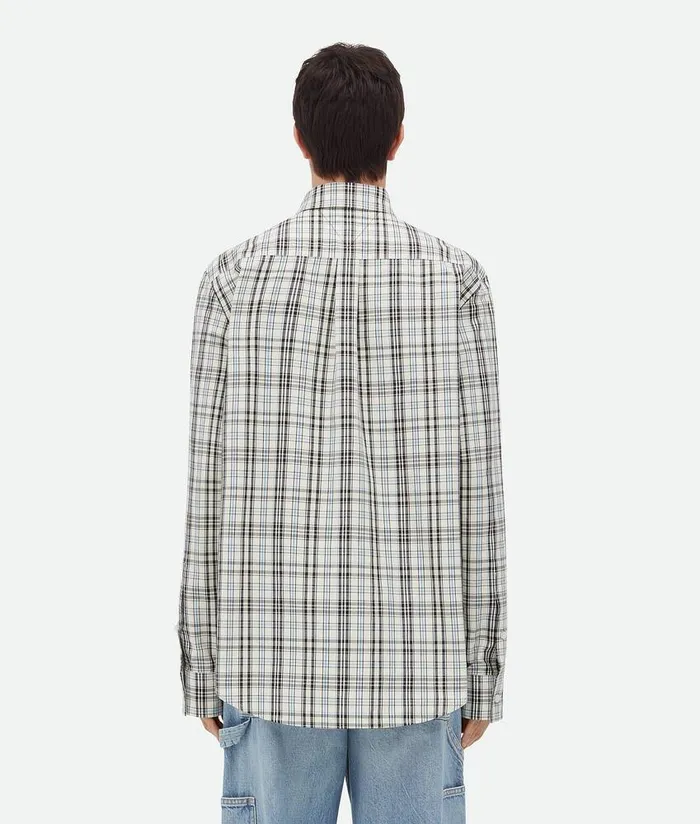 Men Bottega Veneta Shirts Checked Cotton Shirt Chalkfondantyellow