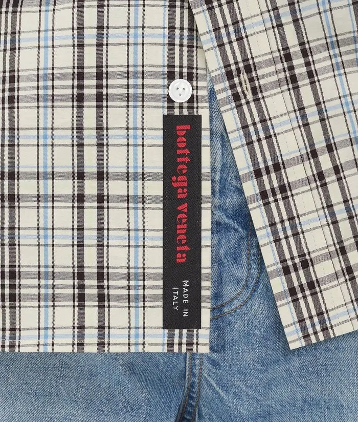 Men Bottega Veneta Shirts Checked Cotton Shirt Chalkfondantyellow