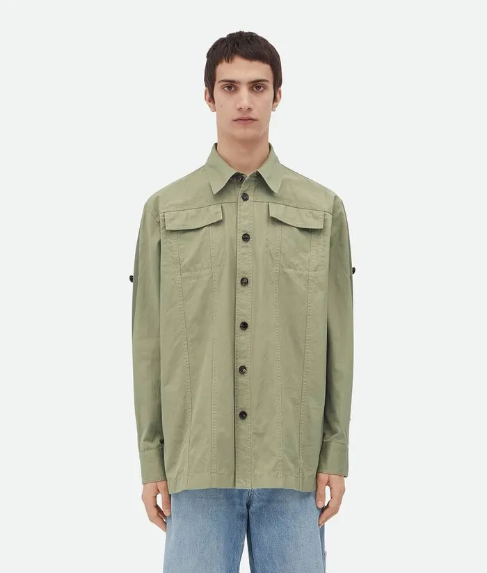 Men Bottega Veneta Shirts Light Cotton Twill Overshirt Juniper