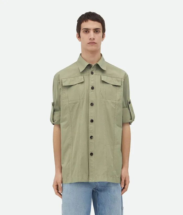 Men Bottega Veneta Shirts Light Cotton Twill Overshirt Juniper