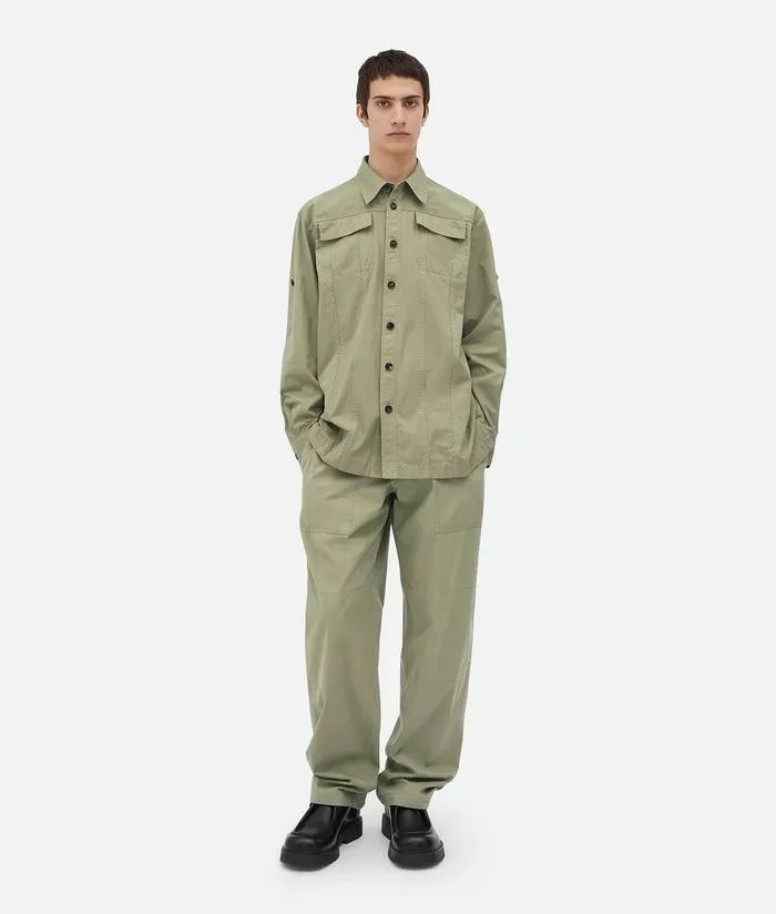 Men Bottega Veneta Shirts Light Cotton Twill Overshirt Juniper