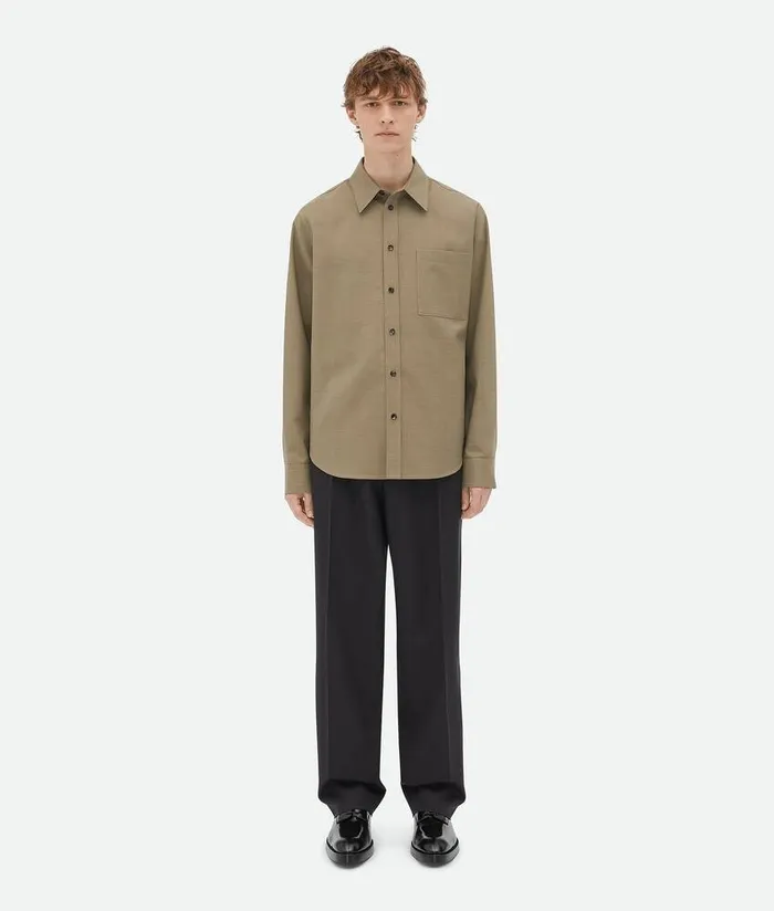 Men Bottega Veneta Shirts Light Tailored Wool Shirt Sagecamel Melange