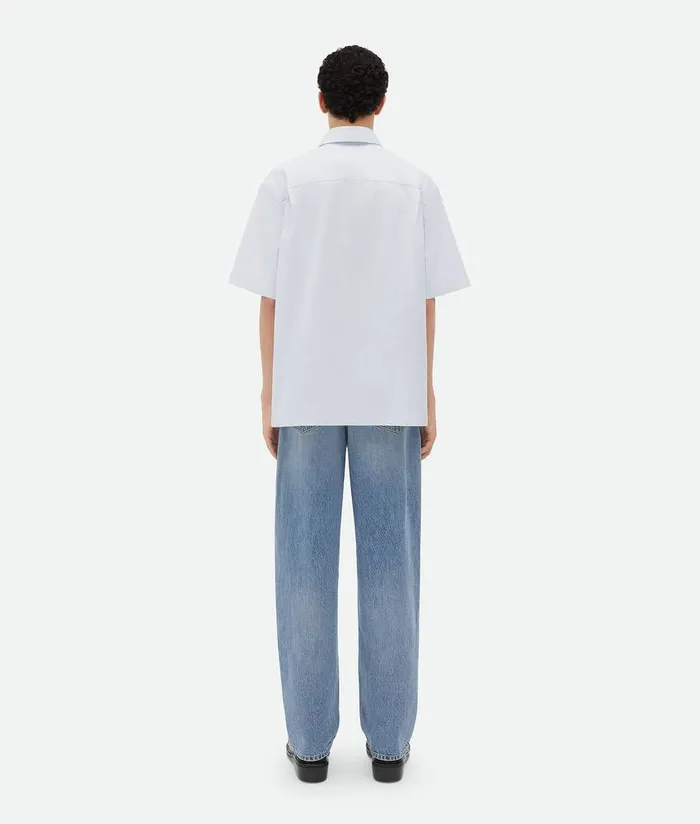 Men Bottega Veneta Shirts ShortSleeved Cotton Canvas Shirt Morning Mist