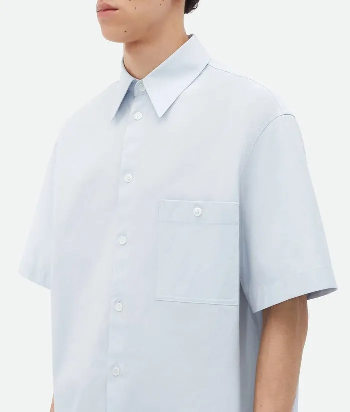 Men Bottega Veneta Shirts ShortSleeved Cotton Canvas Shirt Morning Mist