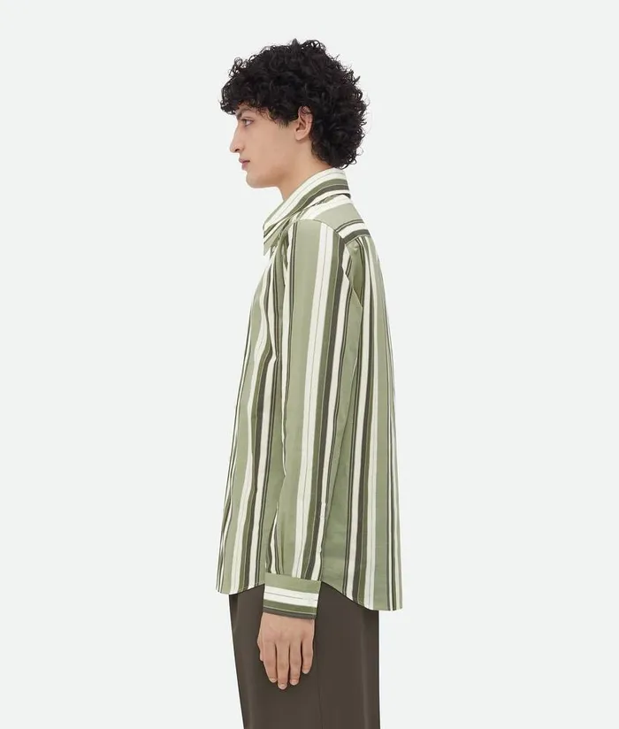Men Bottega Veneta Shirts Striped Cotton Shirt Pale Greenwhite