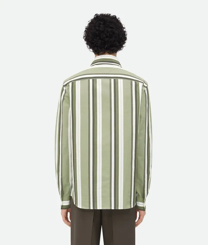 Men Bottega Veneta Shirts Striped Cotton Shirt Pale Greenwhite