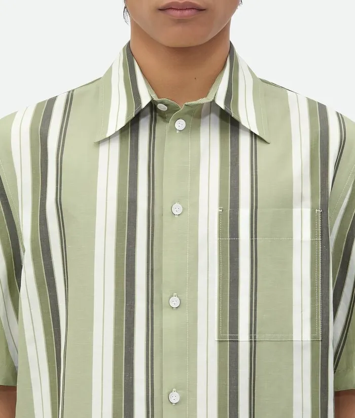 Men Bottega Veneta Shirts Striped Cotton Shirt Pale Greenwhite