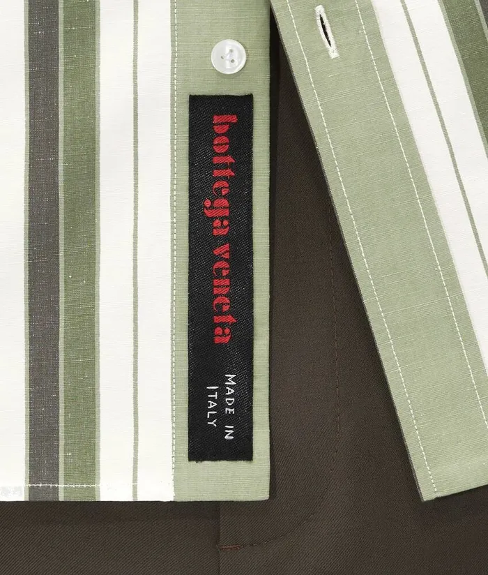 Men Bottega Veneta Shirts Striped Cotton Shirt Pale Greenwhite