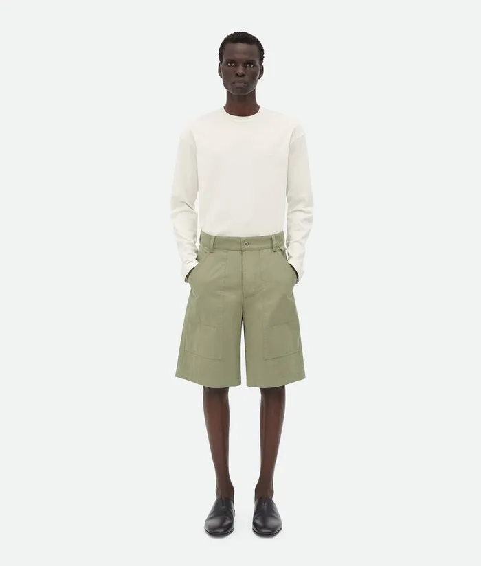 Men Bottega Veneta Trousers And Shorts Light Cotton Twill Cargo Shorts Juniper Men Bottega Veneta Trousers And Shorts Light Cotton Twill Cargo Shorts Juniper