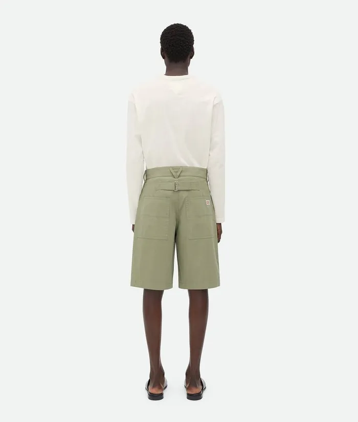 Men Bottega Veneta Trousers And Shorts Light Cotton Twill Cargo Shorts Juniper