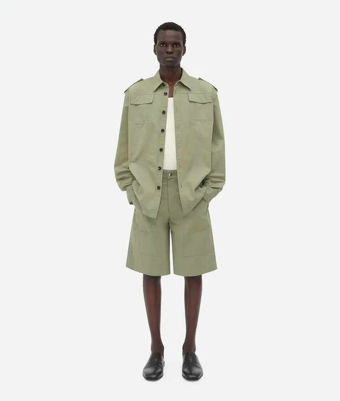 Men Bottega Veneta Trousers And Shorts Light Cotton Twill Cargo Shorts Juniper