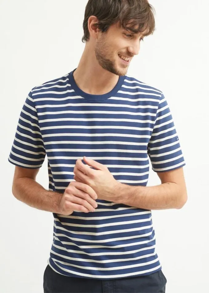 Men Breton Striped Shirts Saint James PLOUIDER Navy Ecru