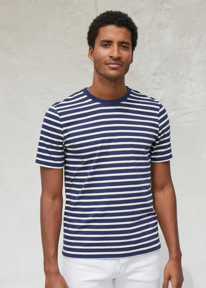 Men Breton Striped Shirts Saint James PLOUIDER Navy Ecru