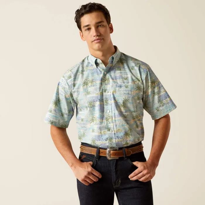 Men Button Down Shirts Ariat Edwind Classic Fit Shirt Blue Heaven