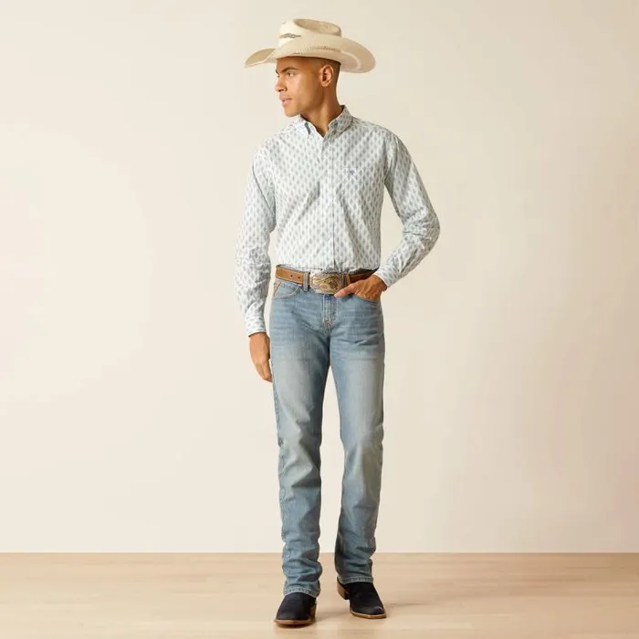 Men Button Down Shirts Ariat Kendrick Fitted Shirt White Men Button Down Shirts Ariat Kendrick Fitted Shirt White