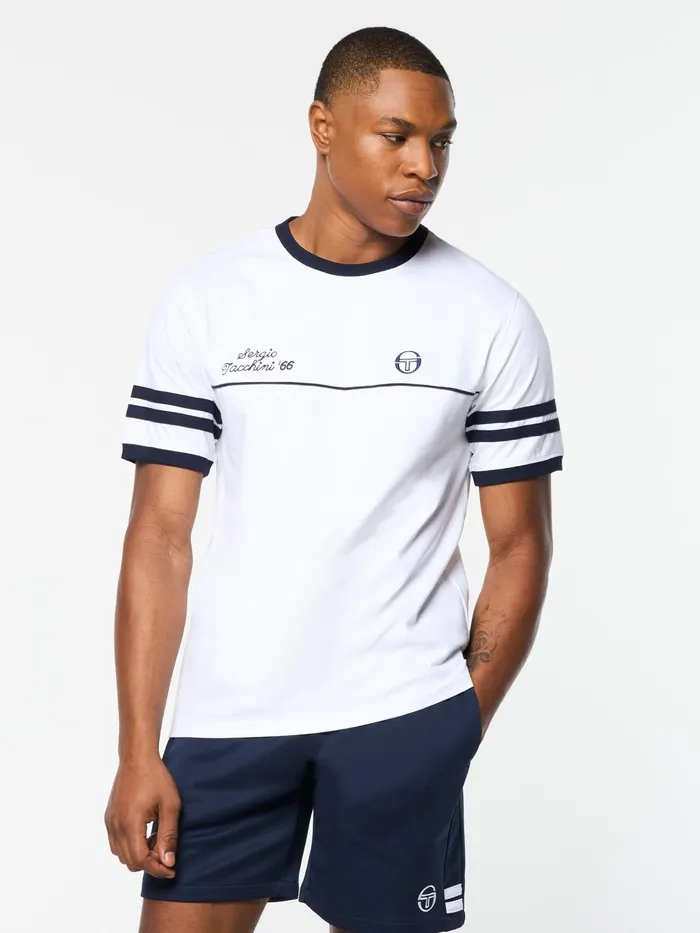 Men Court Styles Sergio Tacchini Orion Davis Ringer Tee White Maritime Blue