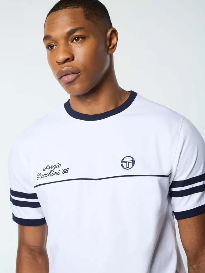 Men Court Styles Sergio Tacchini Orion Davis Ringer Tee White Maritime Blue