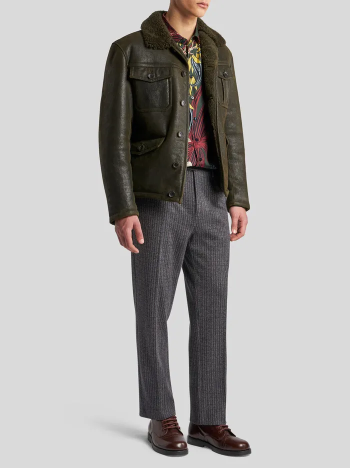 Men Etro Coats And Outerwear Shearling Jacket Green Men Etro Coats And Outerwear Shearling Jacket Green