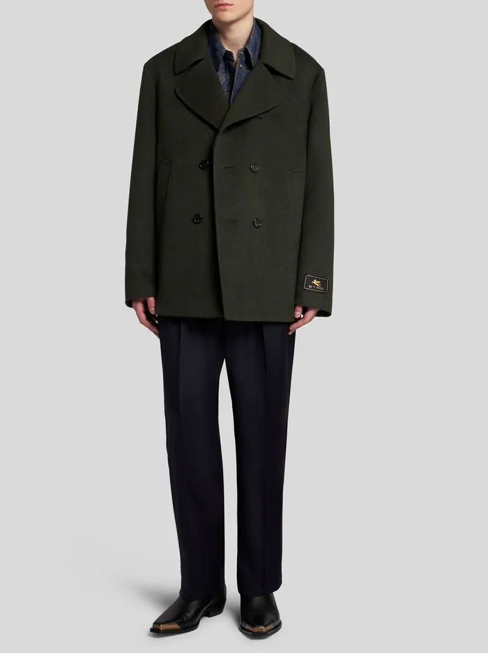 Men Etro Coats And Outerwear Wool And Cashmere Peacoat Dark Green Men Etro Coats And Outerwear Wool And Cashmere Peacoat Dark Green