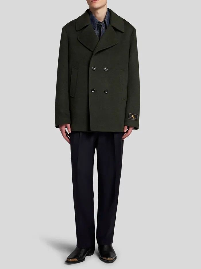 Men Etro Coats And Outerwear Wool And Cashmere Peacoat Dark Green Men Etro Coats And Outerwear Wool And Cashmere Peacoat Dark Green