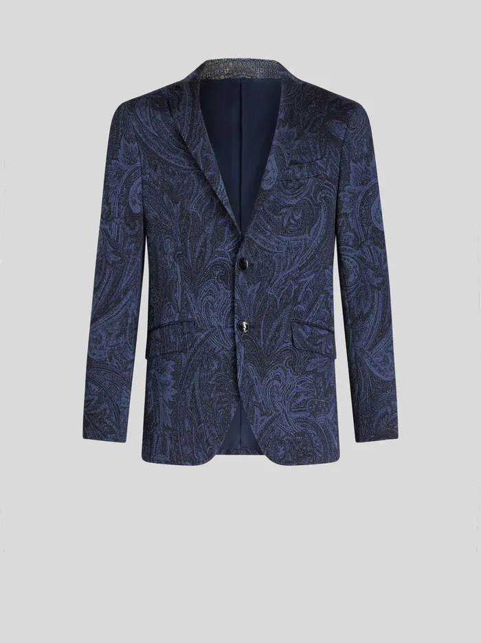 Men Etro Jackets Paisley Jacquard Jacket Navy Blue