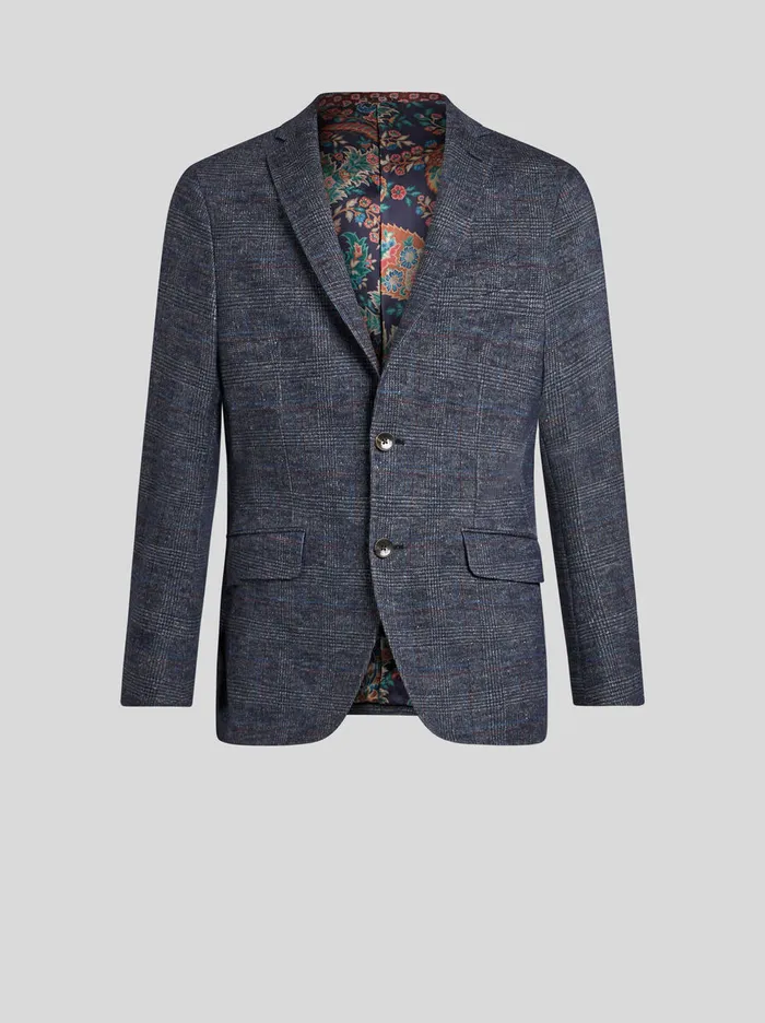 Men Etro Jackets Silk And Alpaca Wool Blazer Navy Blue