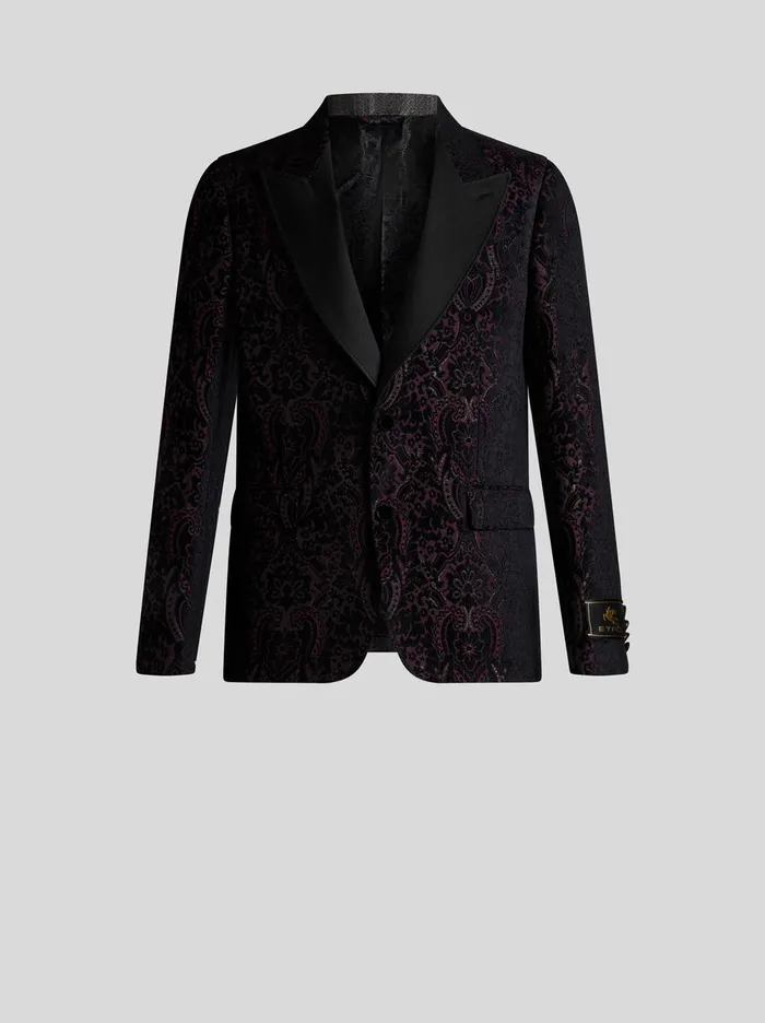 Men Etro Jackets Velvet Jacquard Blazer Black