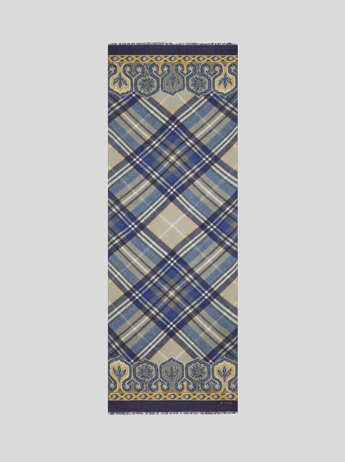 Men Etro Scarves Paisley And Check Scarf Black Men Etro Scarves Paisley And Check Scarf Black