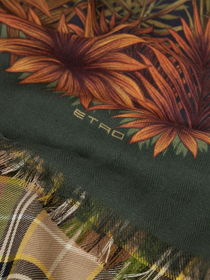Men Etro Scarves Wool And Cashmere Scarf Green Men Etro Scarves Wool And Cashmere Scarf Green