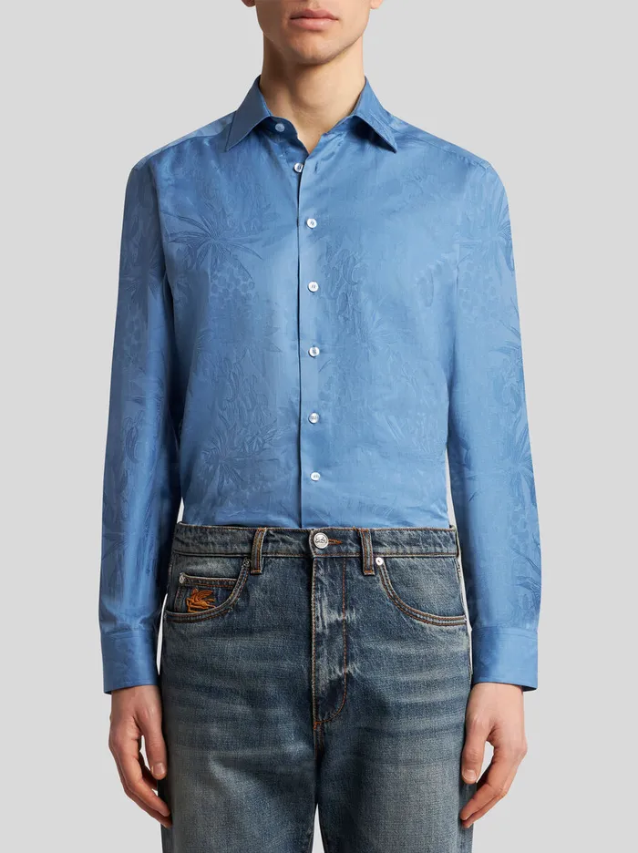 Men Etro Shirts Jacquard Shirt Light Blue Men Etro Shirts Jacquard Shirt Light Blue