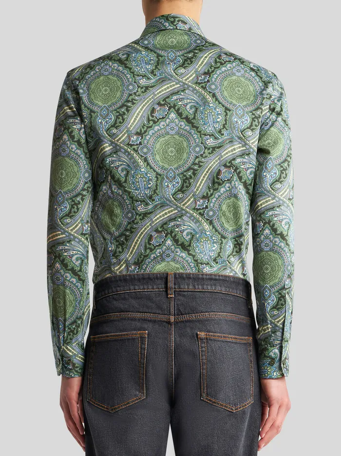 Men Etro Shirts Printed Cotton Shirt Green Men Etro Shirts Printed Cotton Shirt Green