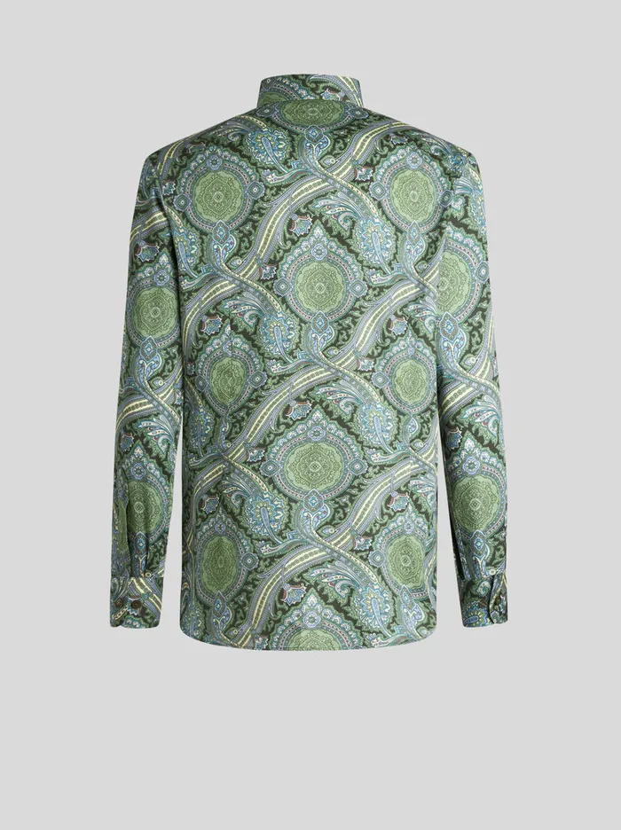Men Etro Shirts Printed Cotton Shirt Green Men Etro Shirts Printed Cotton Shirt Green