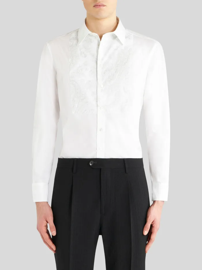 Men Etro Shirts Shirt With Embroidered Plastron White Men Etro Shirts Shirt With Embroidered Plastron White