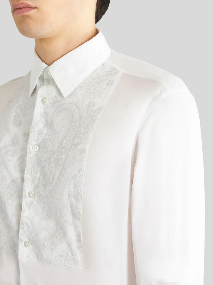 Men Etro Shirts Shirt With Embroidered Plastron White Men Etro Shirts Shirt With Embroidered Plastron White