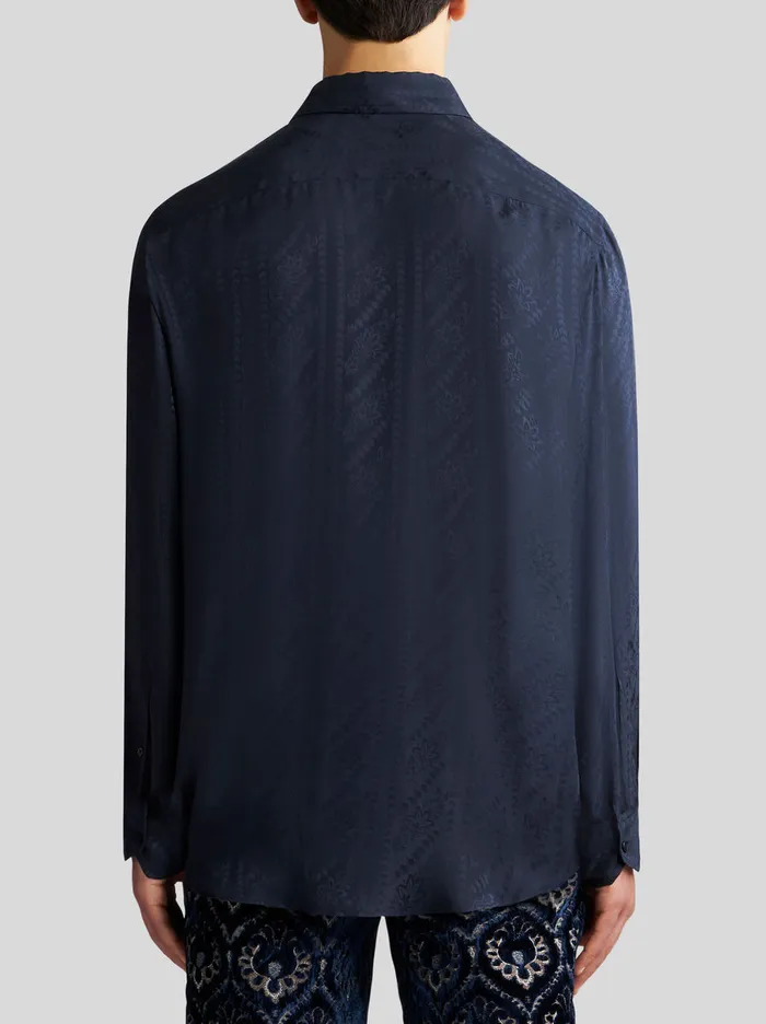 Men Etro Shirts Silk Jacquard Shirt Navy Blue Men Etro Shirts Silk Jacquard Shirt Navy Blue