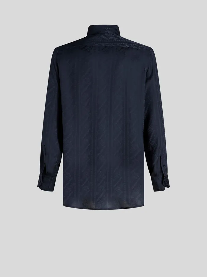 Men Etro Shirts Silk Jacquard Shirt Navy Blue Men Etro Shirts Silk Jacquard Shirt Navy Blue
