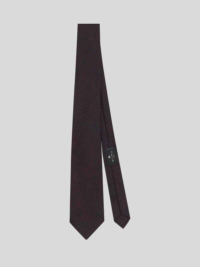 Men Etro Ties And Pocket Squares Silk Tie With Graphic Paisley Designs Burgundy