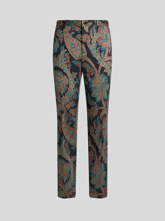 Men Etro Trousers Cotton Jacquard Trousers Black