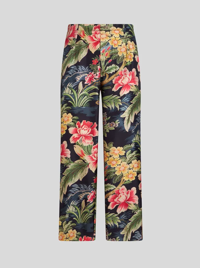 Men Etro Trousers Printed Silk Trousers Multicolour
