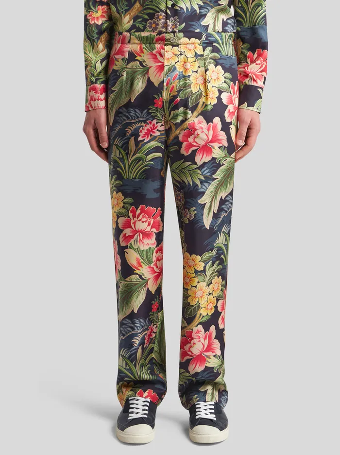 Men Etro Trousers Printed Silk Trousers Multicolour Men Etro Trousers Printed Silk Trousers Multicolour