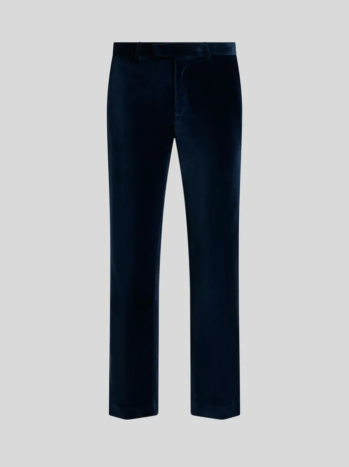 Men Etro Trousers Stretch Cotton Evening Trousers Navy Blue