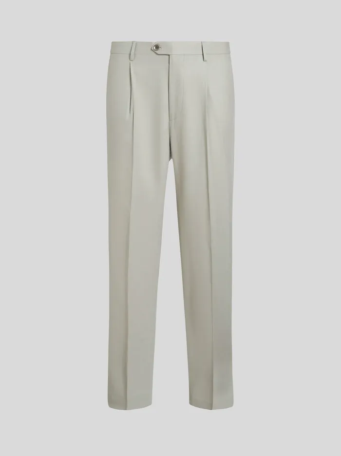 Men Etro Trousers Wool Trousers With Pleats Grey