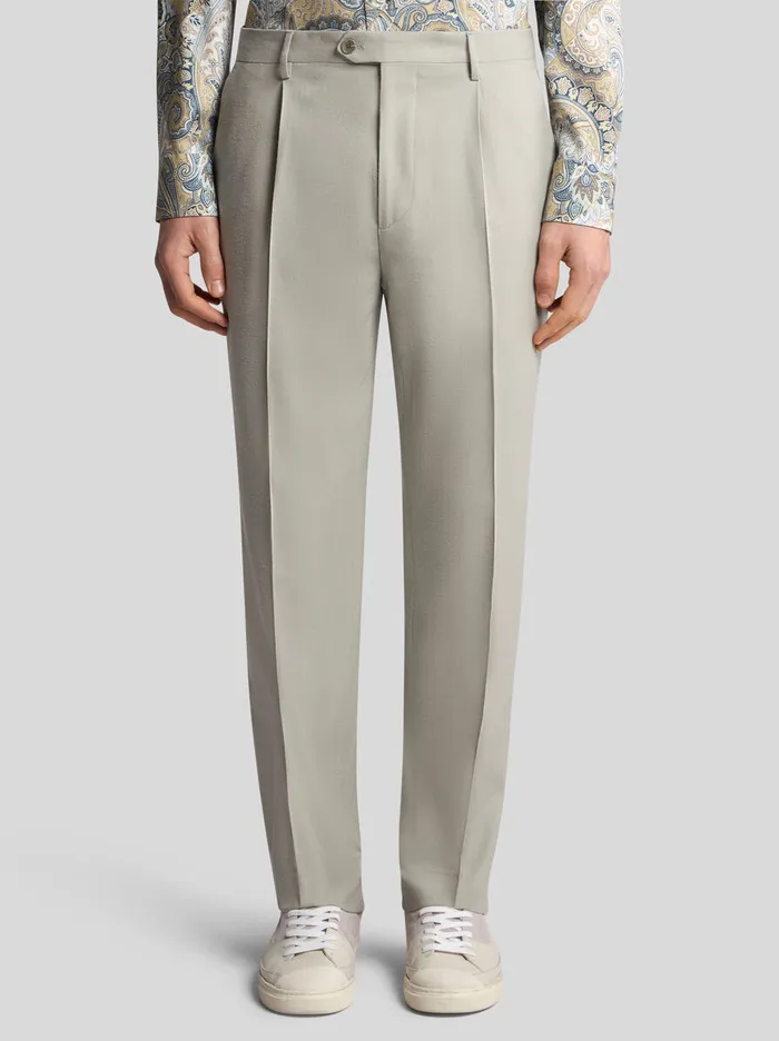 Men Etro Trousers Wool Trousers With Pleats Grey Men Etro Trousers Wool Trousers With Pleats Grey